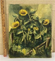 Fantastic ‘moody’ painting on board - sunflowers