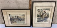 2 artist signed works - Venetian Canal & The Mill