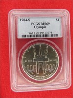 1984 S OLYPIC DOLLAR GRADED MS 69 90%