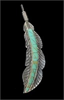 Sterling silver 3.5" turquoise inlay pin/pendant,