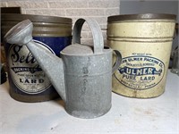 Vintage Lard Cans & Watering Can