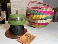 Vintage basket and fondue set