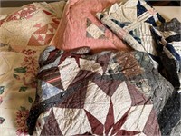 Lot of vintage quilts and curtains