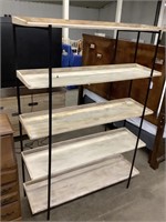 Five tier wood and metal shelving unit. Excellent