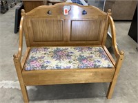 Hall bench with tapestry seat and heart cutouts