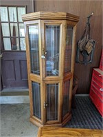 Curio Cabinet w/ Oak Finish / Has Light Inside