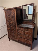 Antique Chifferobe w/ Tiger Oak Veneer Finish &