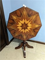 Octagonal Tilt Top Table - Inlaid Wood Design