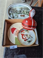 Currier & Ives Tray, Santa Plates, Santa Gourd