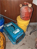 Gas Can, Pet Carrier, + Assorted Partial Fluids