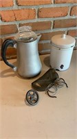 Guardian pewter coffee pot, enamelware canister