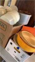 Two boxes of Tupperware & misc plastic storage