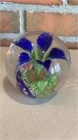 Floral Glass Paperweight - marked Hand Made
