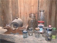 Liquor set, assorted jars & bottles