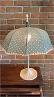 Antique white metal lamp - fabric shade added