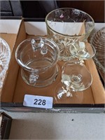 Etched Iced Bucket, Candy Dish, Champagne Glasses