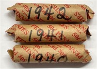 3 Rolls Wqheat Pennies 1940s