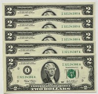 Sequential $2 Dollar Bills - Lot 5