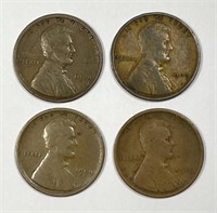 Lot of Four 1909-VDB Lincoln Wheat Cents VG+