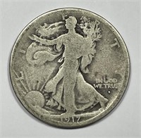 1917-D Obv. Walking Liberty Silver Half Good G