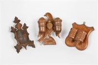 3 Wooden Carved Stick Match Holders
