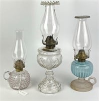 3 Pressed Glass Oil Lamps