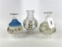 3 Hand Painted Oil Lamp Chimneys