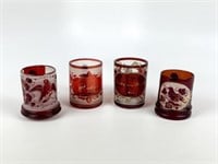 4 Ruby Flash Glass Hand Blown Cups