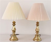 (2) Brass Table Lamps w/Shades
