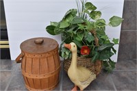 Basket w/Greenery, Goose Figurine & Ice Bucket