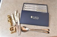 (7) Cutco Knives, Silverplate Spoon & Fork &