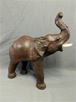 Vintage Hand Crafted Leather Paper Mache Elephant