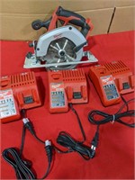 Milwaukee 6 1/2" Circular Saw and three chargers