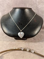 Silver necklace and silver heart with 4 sterling