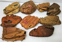 9 Baseball Leather Gloves - Kids, Catcher, Vintage
