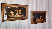 Pair of wood handmade scene plaques 11-1/2x7