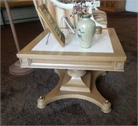 MCM marble & oak occasional table - no contents