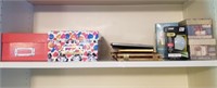 Paper card boxes, frames, 2 light bulb shelf