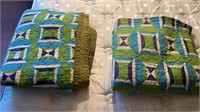 Pair of vintage green quilts