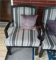 Pair wooden porch chairs with cushions