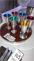 Sterling silver wine shot cups on tray