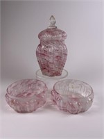 Pink Opalescent Spatter Jar & Bowls
