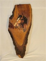Beautiful Horse Art on Cross-Cut of Wood