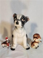 Porcelain Dog Figurine 9" Tall & 2 Small Dog Figur