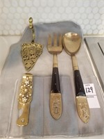 Brass Siam salad fork and spoon, cake server and