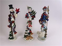 3 Lenox Pencil Stick Snowman Figurines