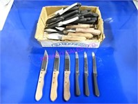 LOT, 70 PCS WOOD & PLASTIC HANDLE STEAK KNIVES