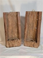 Pair of Hand Made Rustic Tall Wooden Candle Holder