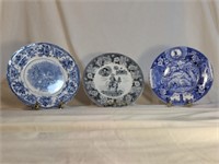 3 Collector's Plates - Flow Blue Style