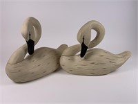 2 Decorative Carved Wooden Swan Decoys